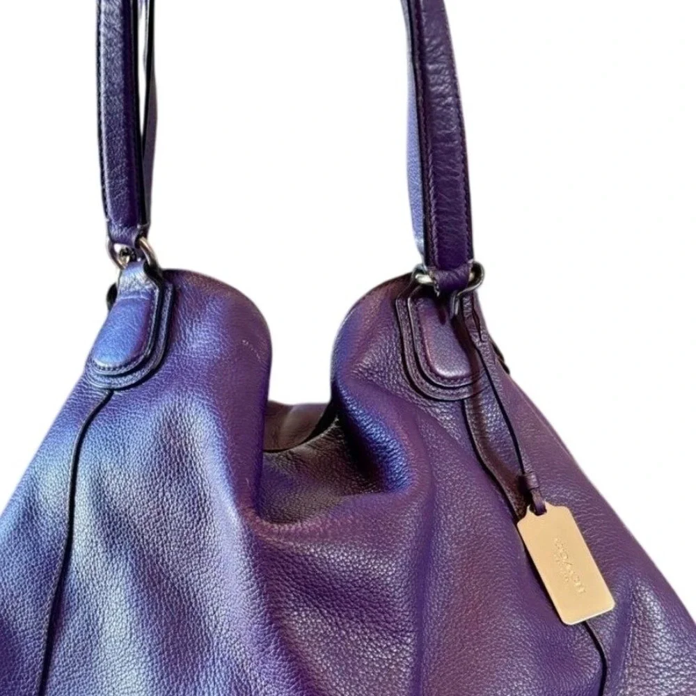 COACH Edie Pebbled Leather Shoulder Bag - Plum Purple